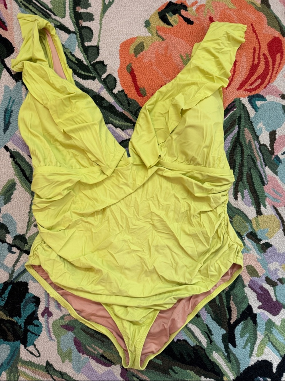 J. Crew Bright Lime Green Ruched One-Piece Swimsuit